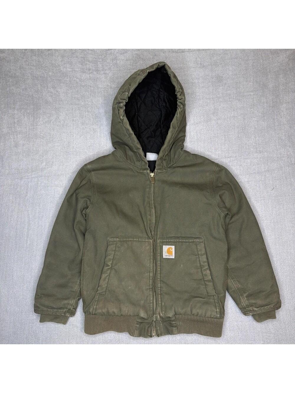 Carhartt Kids Size S(7-8) Tan Brown Hooded Jacket RN #13706 Poly. Quilt Interior